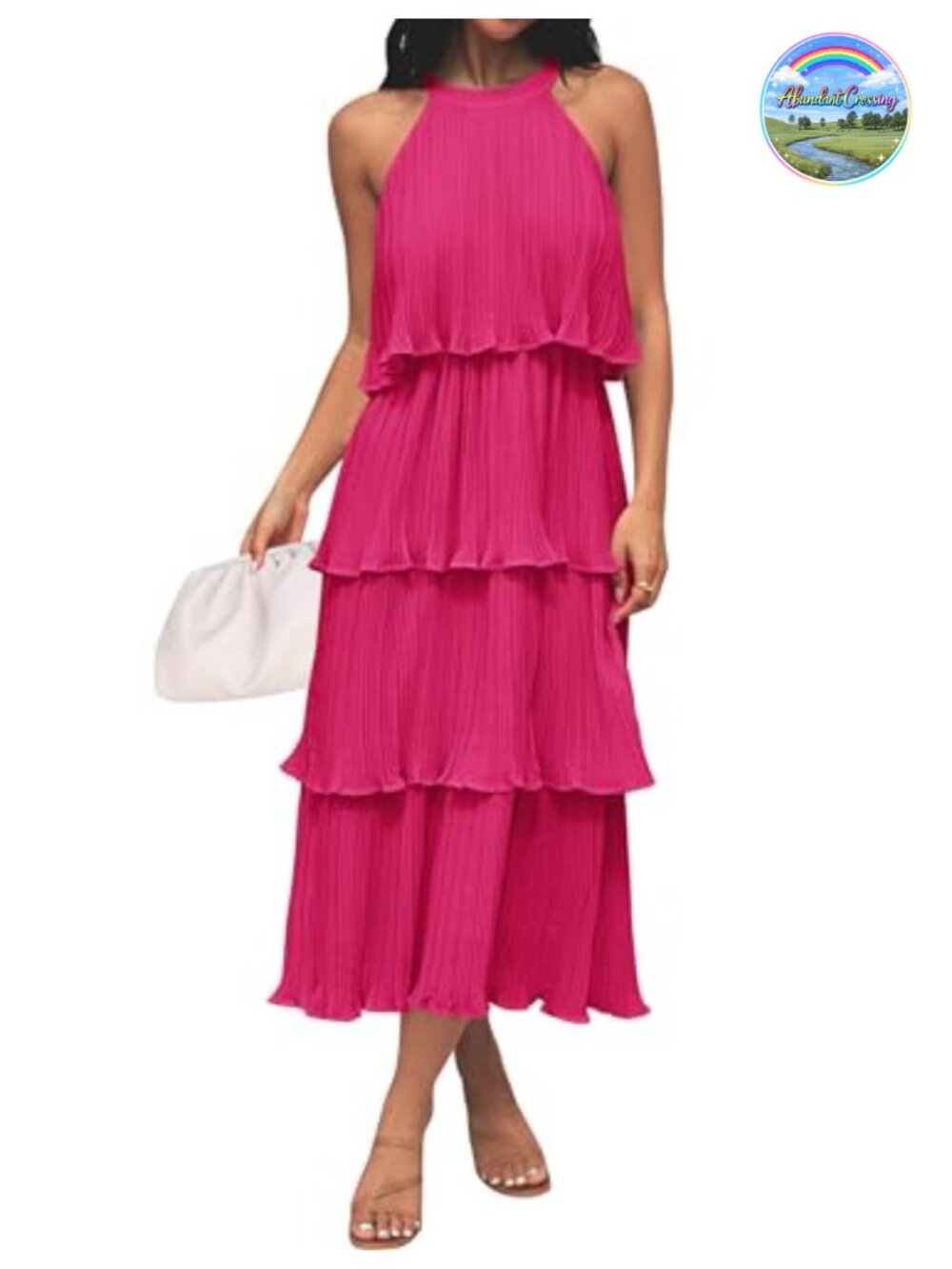 Women's Sleeveless Halter Midi Dress with Ruffle Hem Wedding Guest Summer
